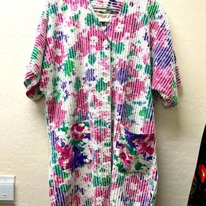 HerbCraft Vintage Chenille Cotton Short sleeve button down 2 pocket house dress